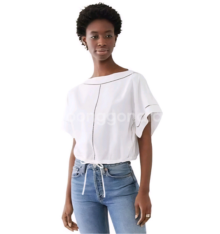 띠어리 코튼 보트넥 블라우스--0