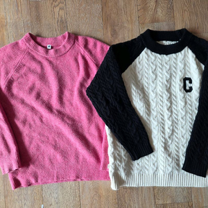 유니클로 핑크 니트 + C로고 스웨터 140