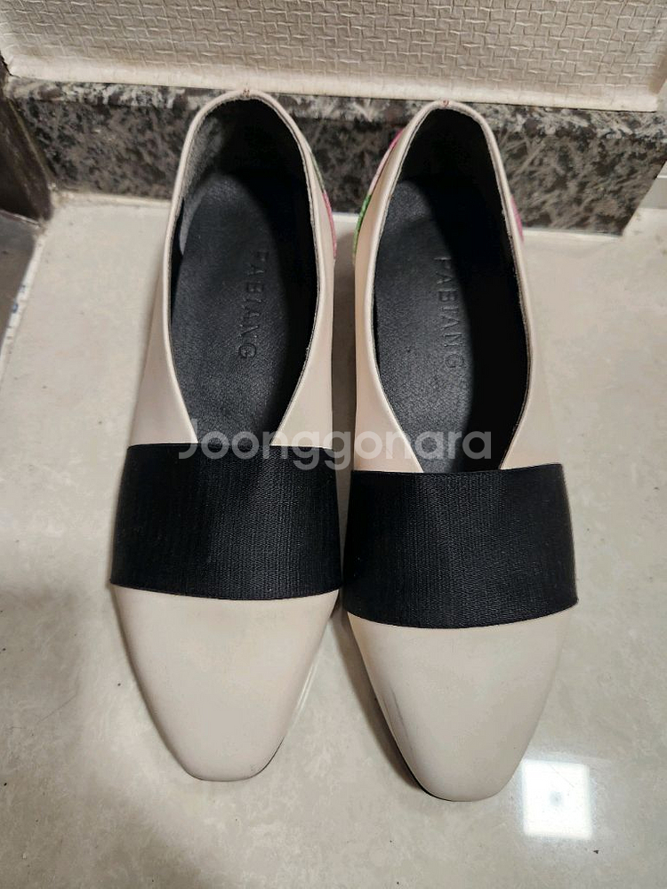 여자흰색단화 꽃일러스트구두로퍼230--1