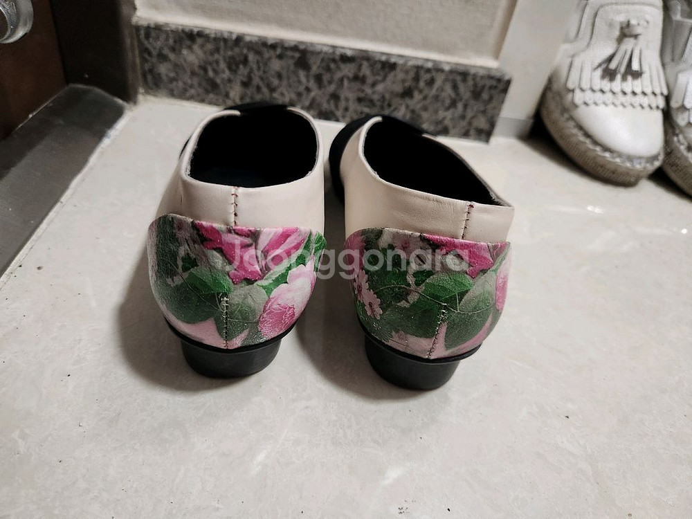 여자흰색단화 꽃일러스트구두로퍼230--4