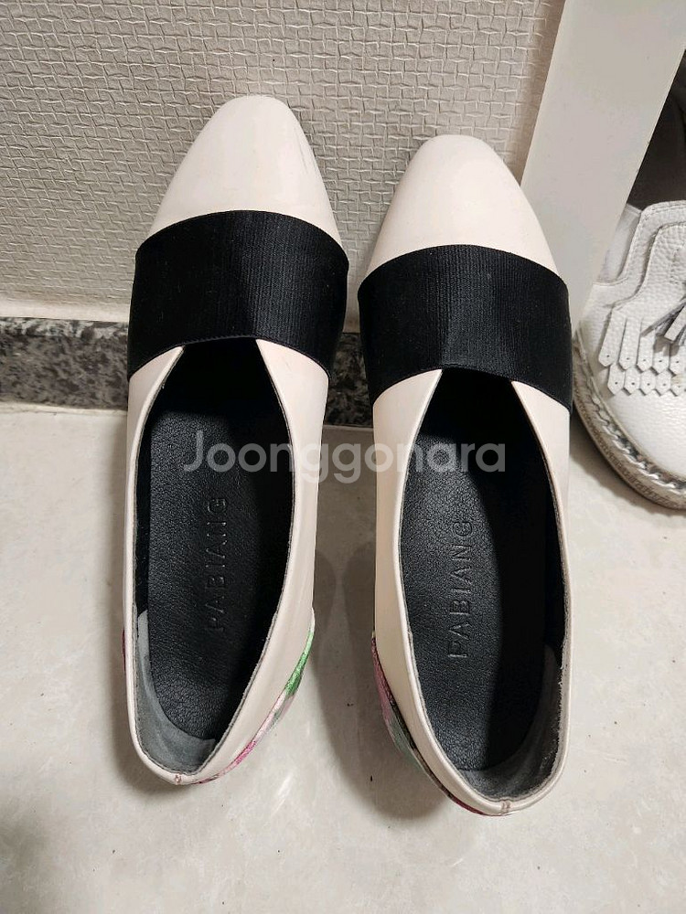 여자흰색단화 꽃일러스트구두로퍼230--5