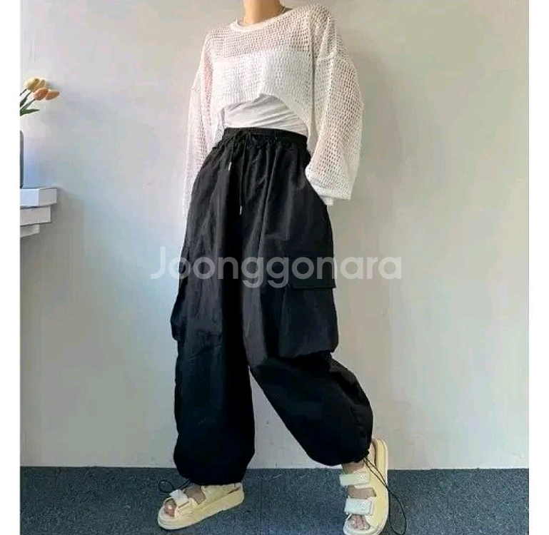 와이드 카고 투웨이 조거 팬츠 - 블랙,프리--0