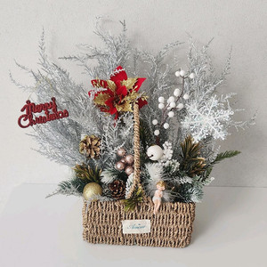 새상품)크리스마스 조화 사각바구니 천사 포인세티아