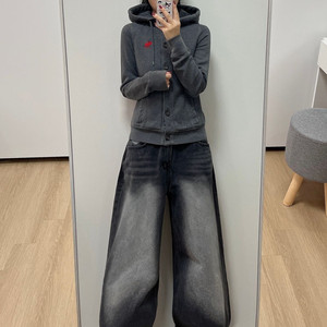 아베크롬비 사슴로고 그레이 버튼 누빔안감 후드 자켓