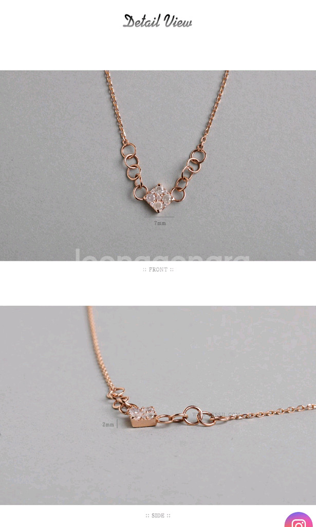 14k 로즈골드 러프 다이아 목걸이 45cm--2