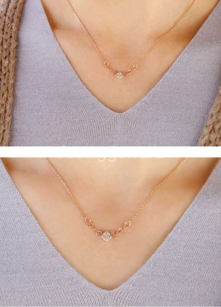 14k 로즈골드 러프 다이아 목걸이 45cm--1