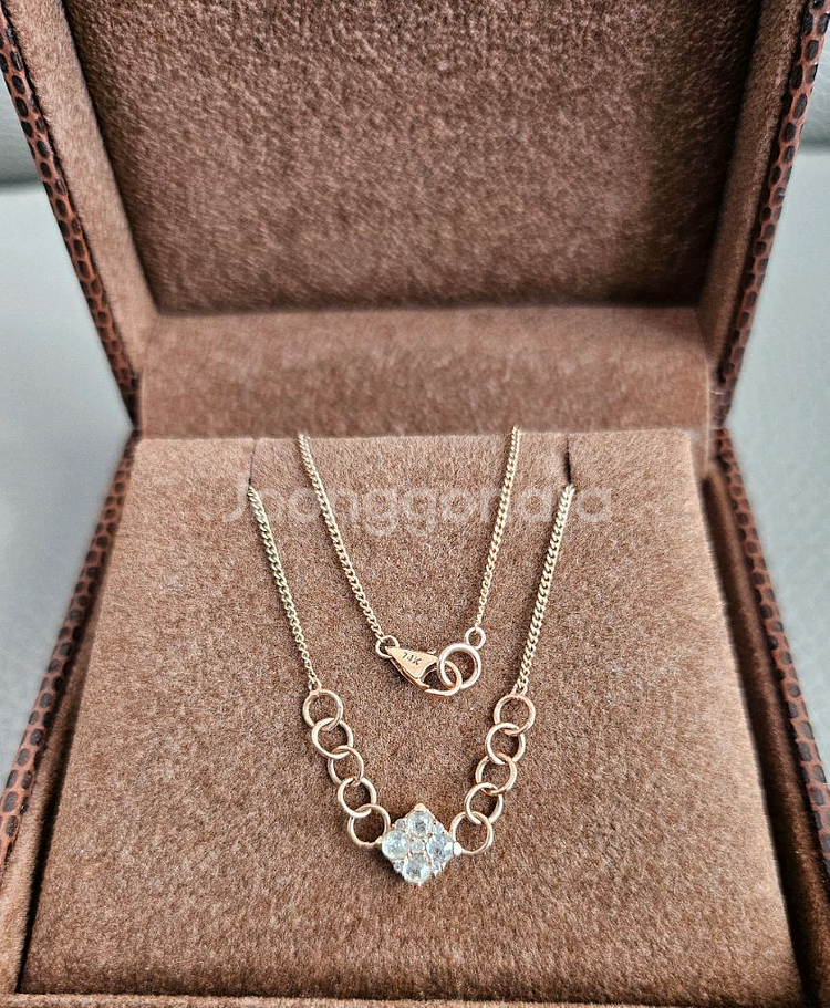 14k 로즈골드 러프 다이아 목걸이 45cm--6