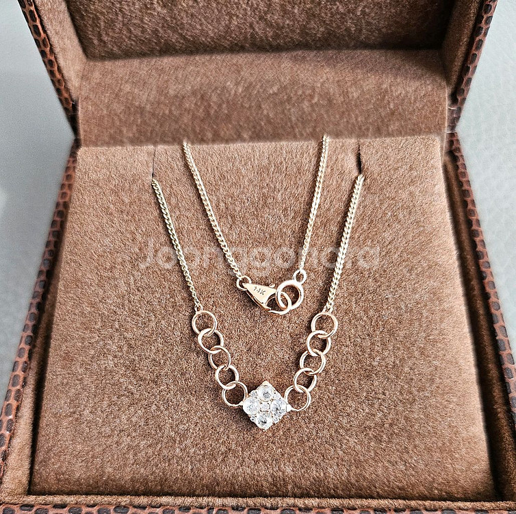 14k 로즈골드 러프 다이아 목걸이 45cm--5