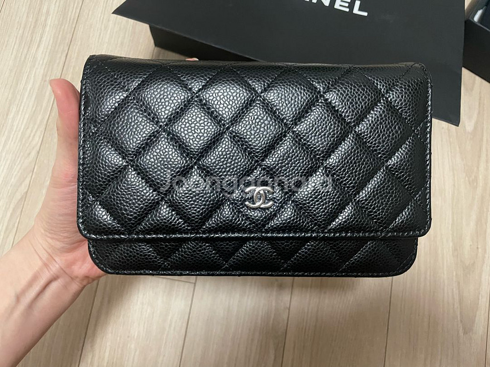 샤넬 WOC 블랙 캐비어 은장 풀박스--0