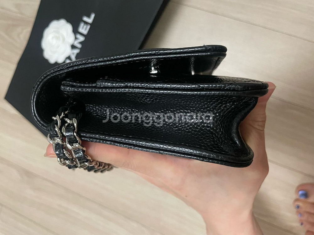 샤넬 WOC 블랙 캐비어 은장 풀박스--2