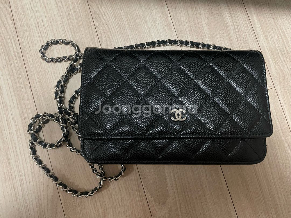 샤넬 WOC 블랙 캐비어 은장 풀박스--7