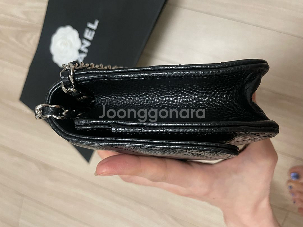 샤넬 WOC 블랙 캐비어 은장 풀박스--4