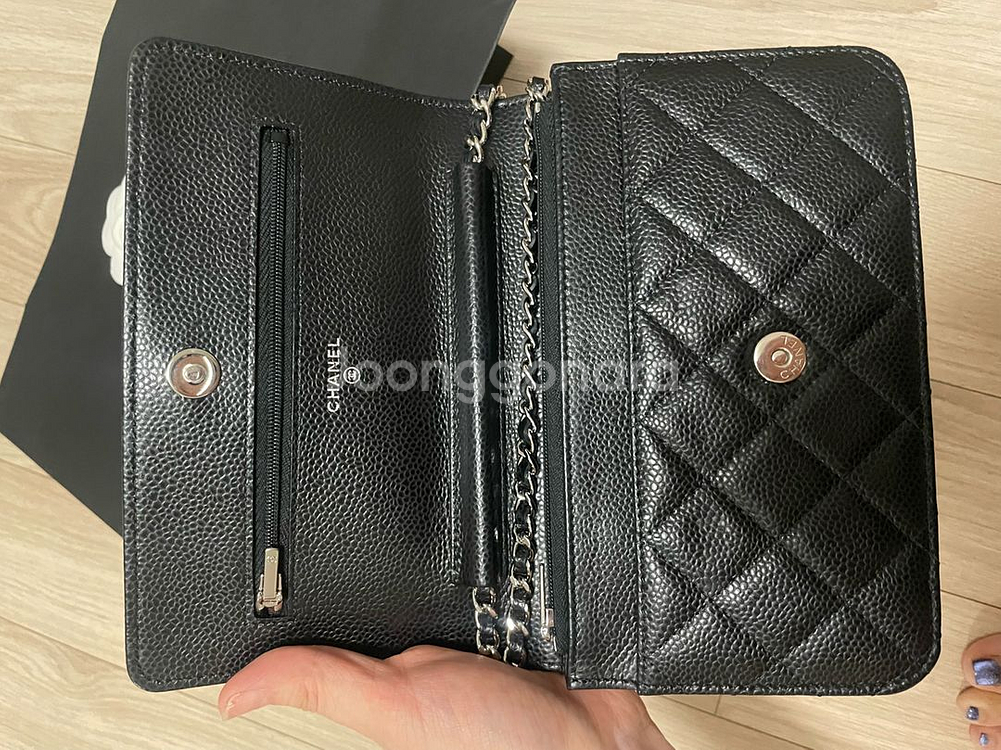 샤넬 WOC 블랙 캐비어 은장 풀박스--5