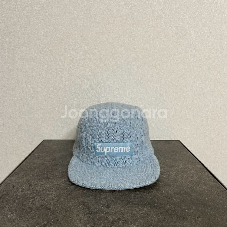 슈프림 니트 케이블 파스텔 블루 박스로고 캠프캡 모자--0