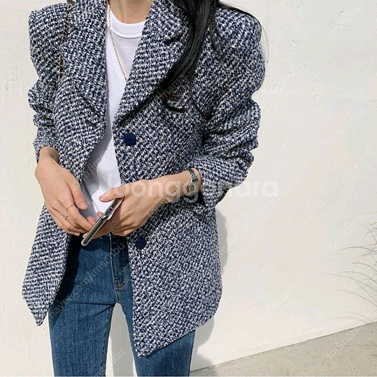 쇼핑몰 데일리룩 블루트위드자켓--1