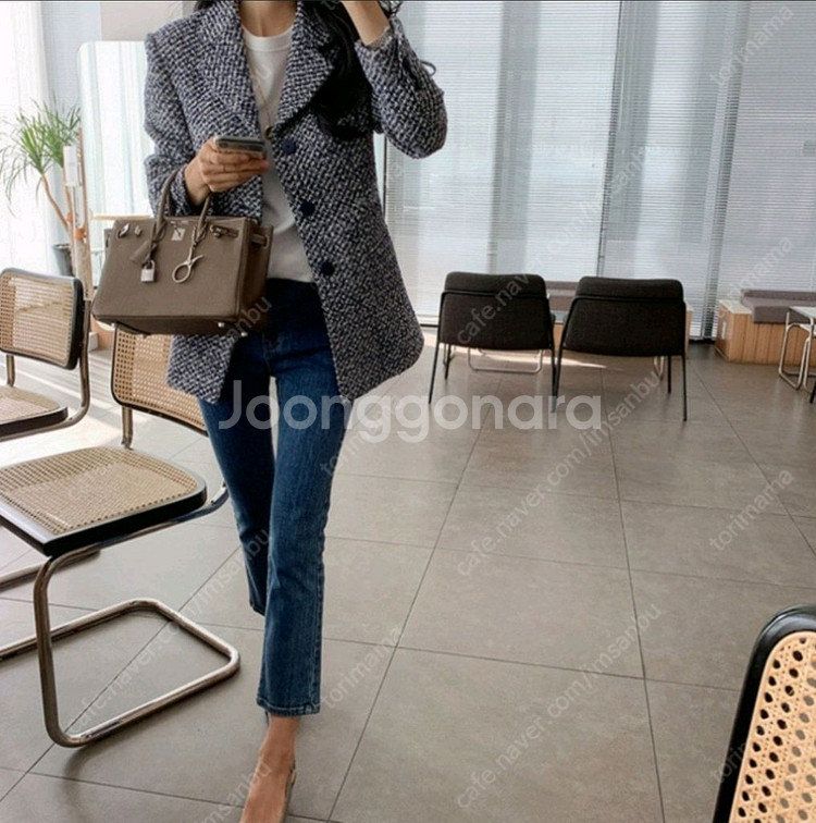 쇼핑몰 데일리룩 블루트위드자켓--2