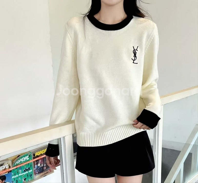 입생 배색 베이직 라운드 니트--5