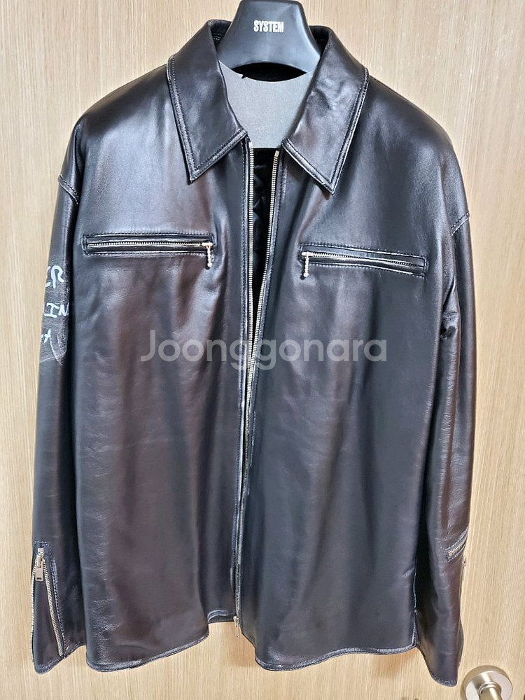 시스템옴므 블랙 램스킨 가죽 자켓--2