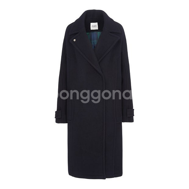 80 스튜디오 톰보이 체크 안감 히든 버튼 더블 코트--0