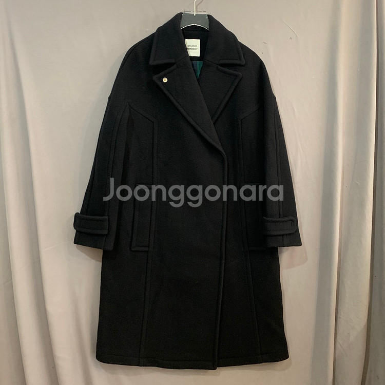 80 스튜디오 톰보이 체크 안감 히든 버튼 더블 코트--1