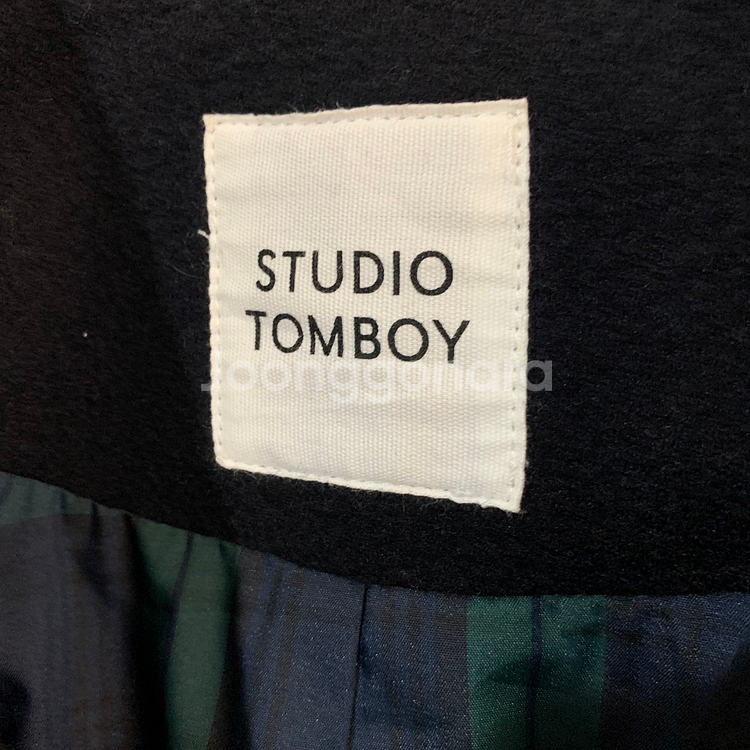 80 스튜디오 톰보이 체크 안감 히든 버튼 더블 코트--4