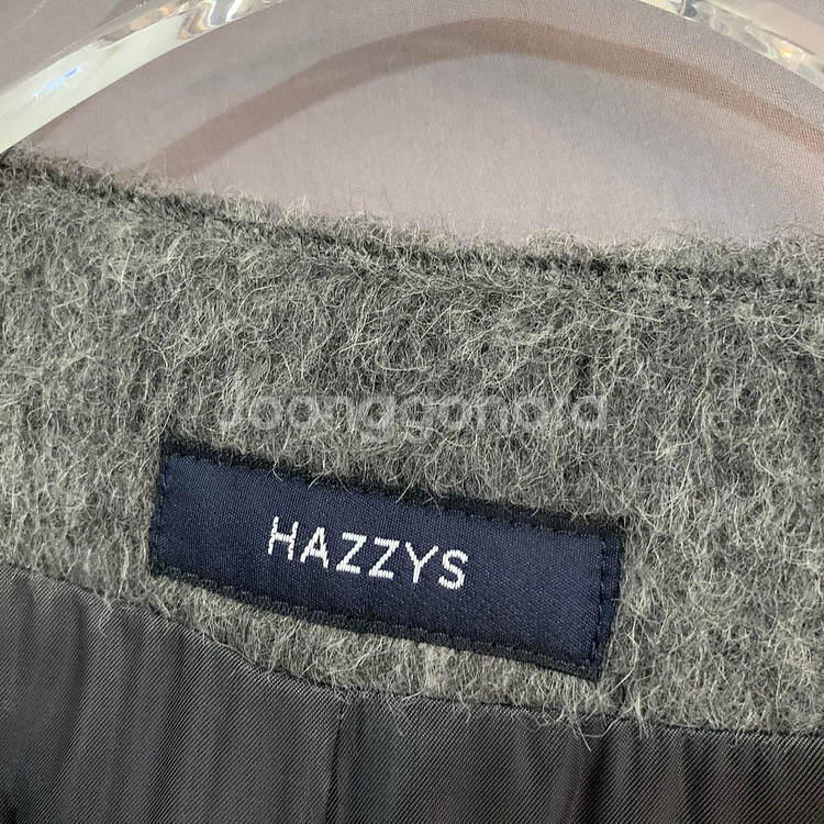 90 헤지스 알파카 혼방 노카라 히든 버튼 코트--4