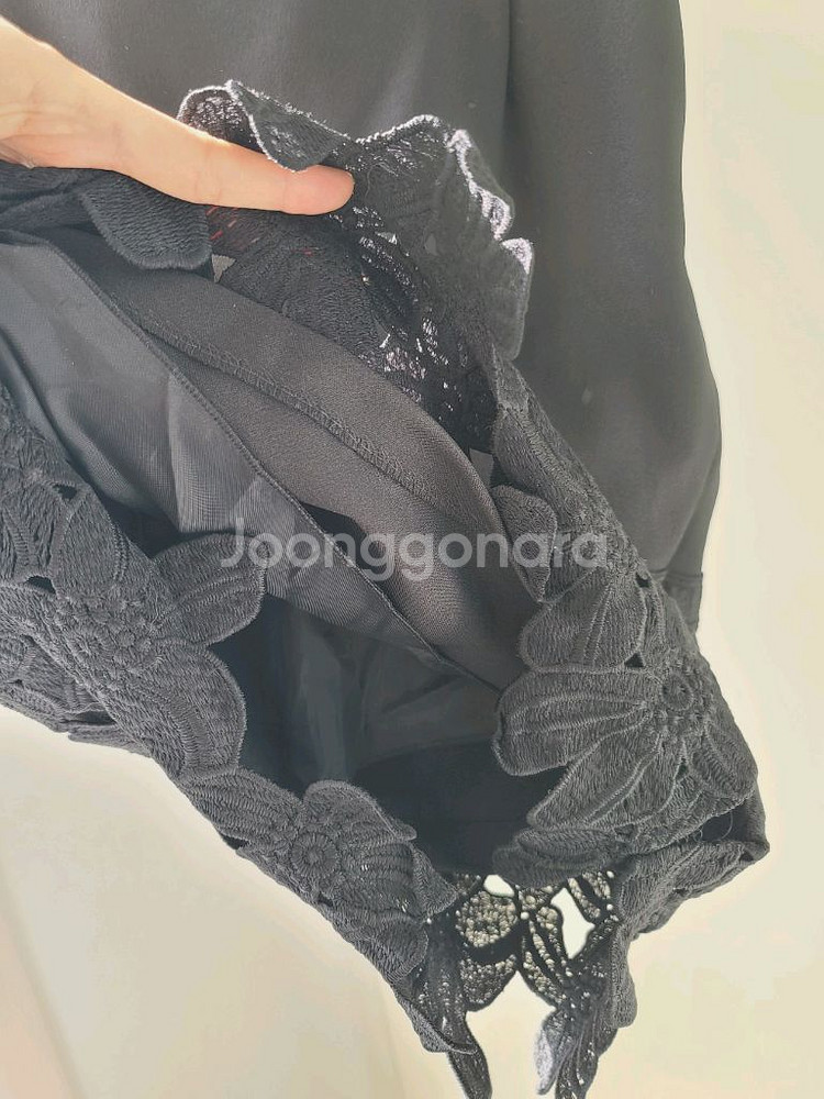 여성 플라워 디자인 블랙 스커트 검정 치마 S--3