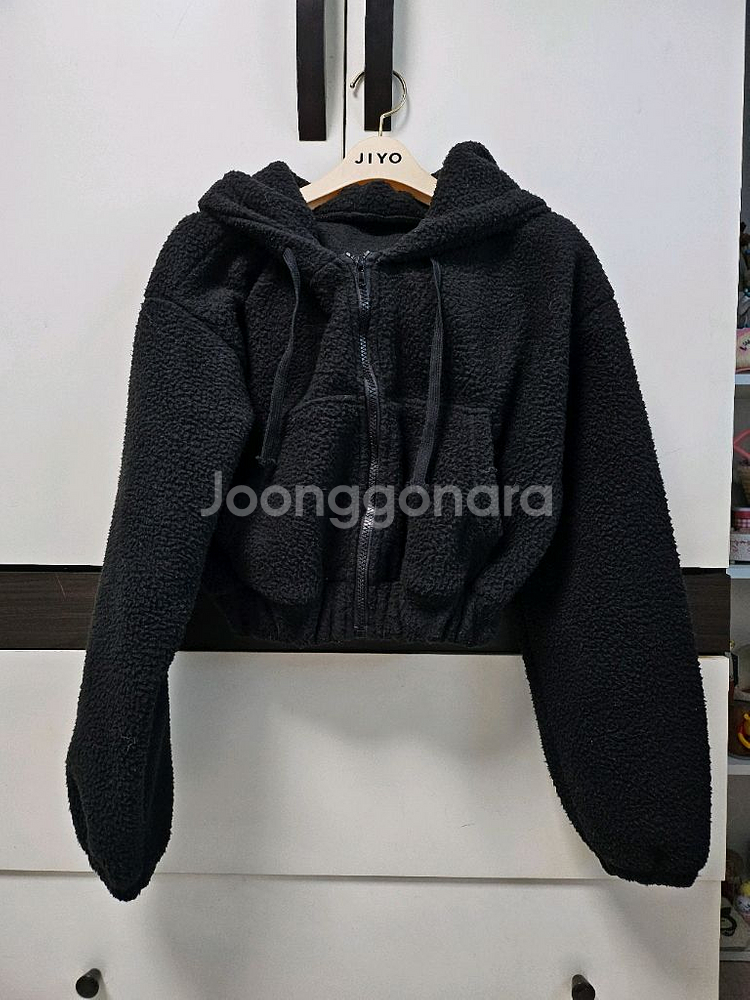 블랙 양털 뽀글이 후드 집업--0