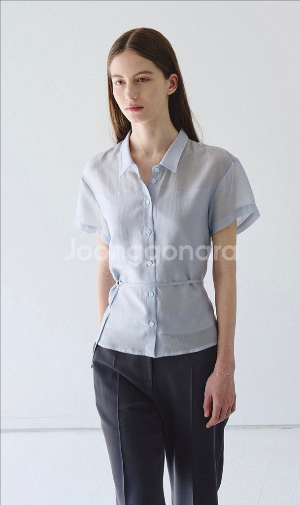 하와 오로르 시스루 셔츠 블라우스 블루 새상품--3