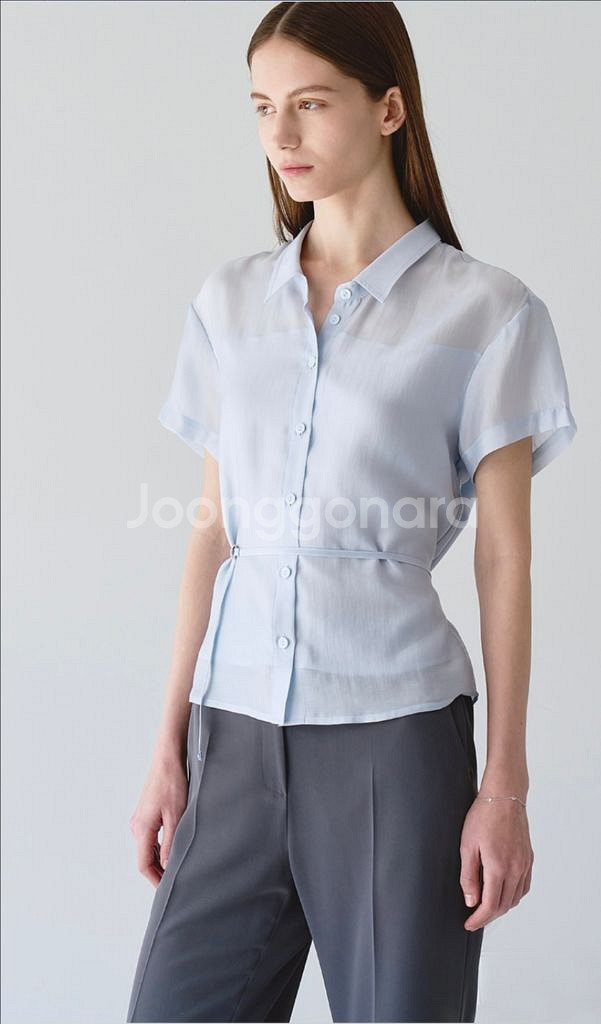 하와 오로르 시스루 셔츠 블라우스 블루 새상품--4