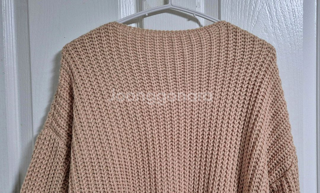 베이지핑크 퍼프소매 오픈형 롱 가디건--7