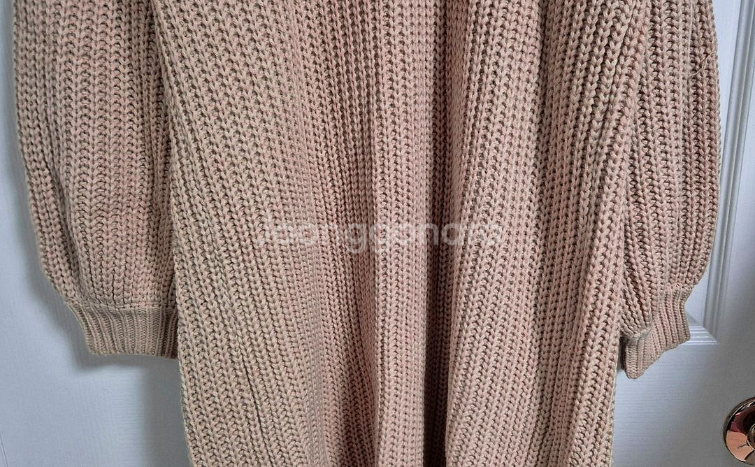 베이지핑크 퍼프소매 오픈형 롱 가디건--9