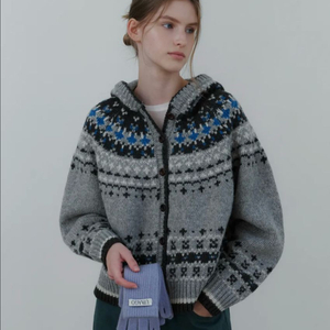 유라고 자카드 후디 가디건 새상품