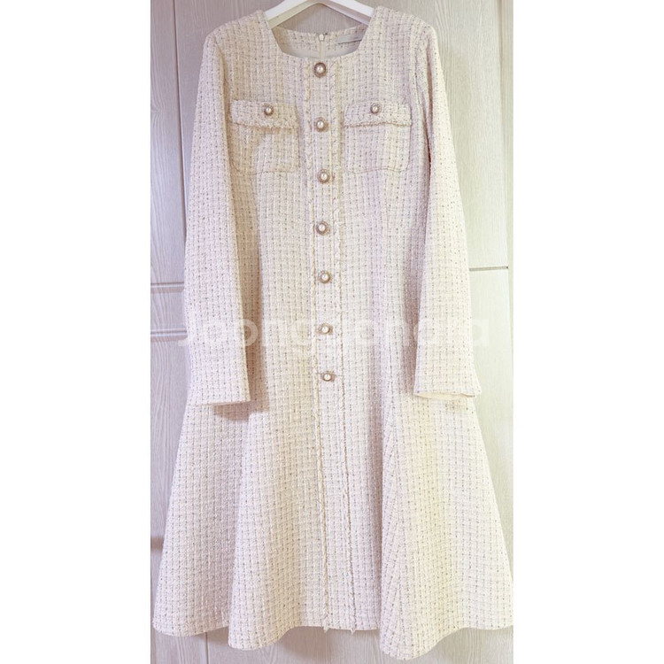 JJ지고트 스퀘어넥 A라인 플레어 트위드 원피스--0