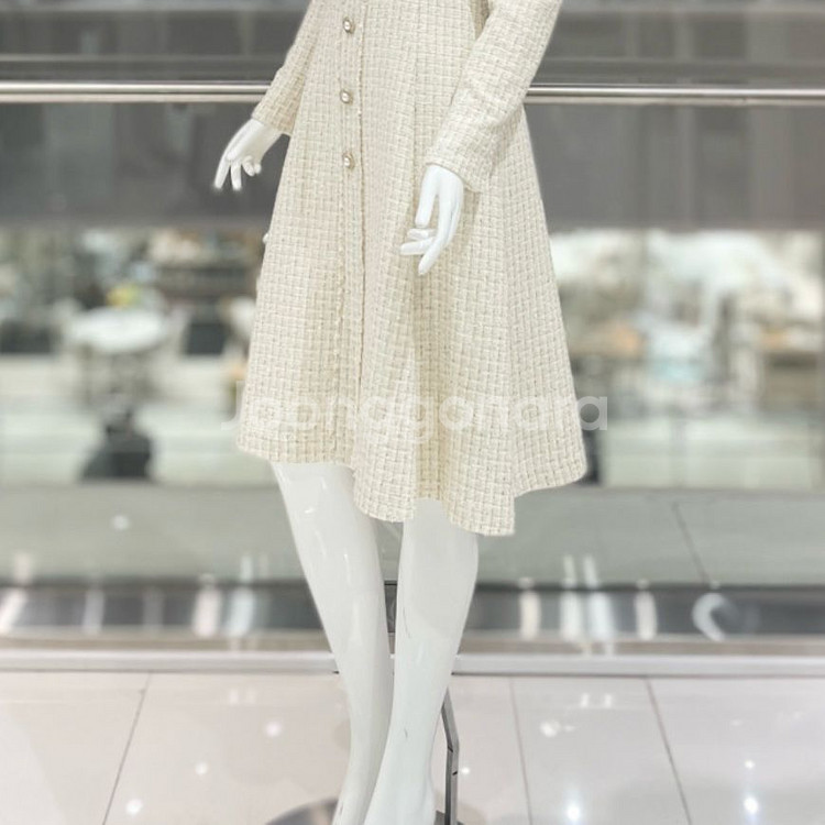 JJ지고트 스퀘어넥 A라인 플레어 트위드 원피스--1