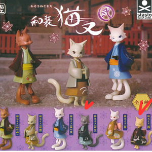 전뇌 목수 일본식 네코마타 2종 고양이 피규어 세트