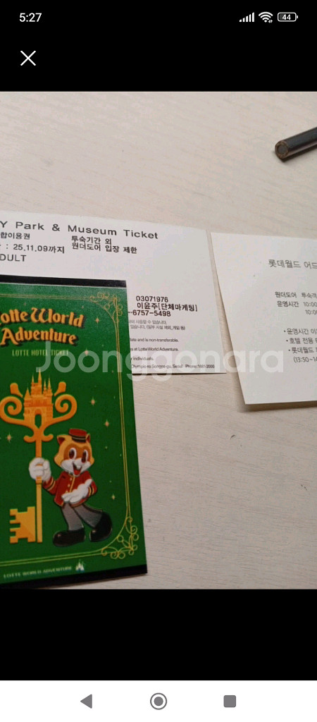 롯데월드 종일입장권--0
