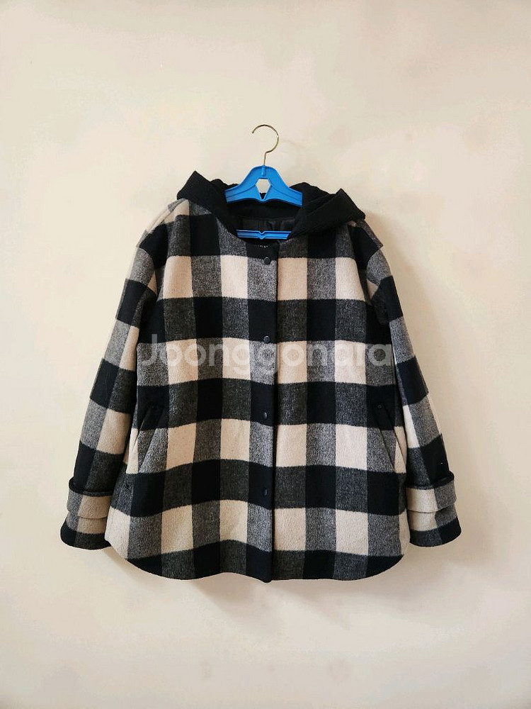 니트후드 체크모직코트66)--0