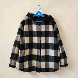 니트후드 체크모직코트66)