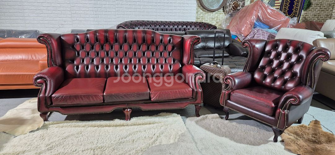체스터필드 이태리 마스트로또 전체 천연가죽3+1인 소파--0