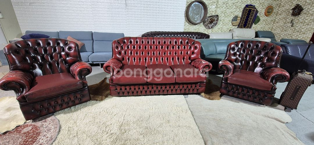 영국 체스터필드 최고급 전체 천연가죽 3+1+1인소파--0