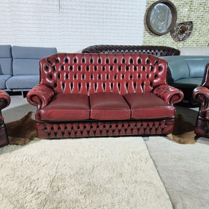 영국 체스터필드 최고급 전체 천연가죽 3+1+1인소파