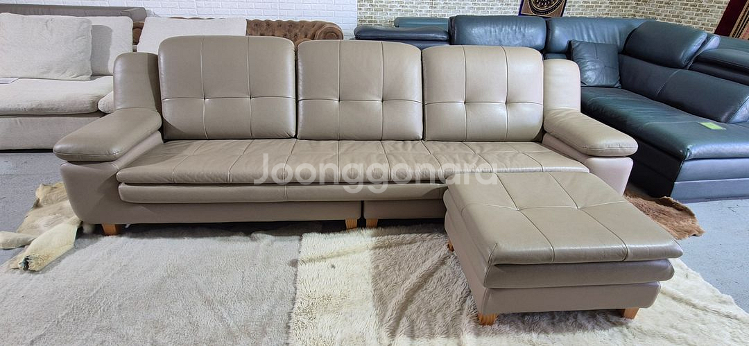 자코모 뉴힐링 슈렁큰 천연가죽 4인소파+스툴--0