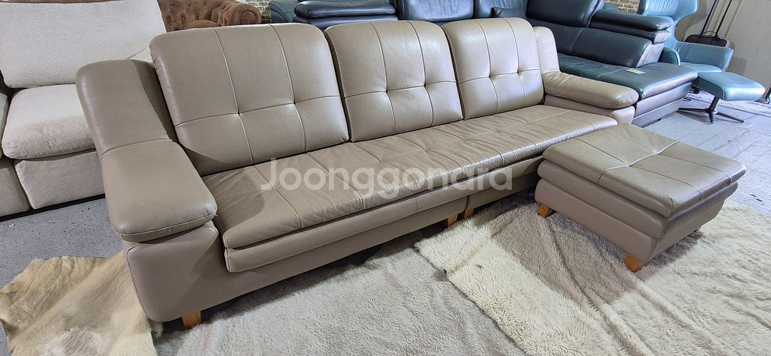 자코모 뉴힐링 슈렁큰 천연가죽 4인소파+스툴--2