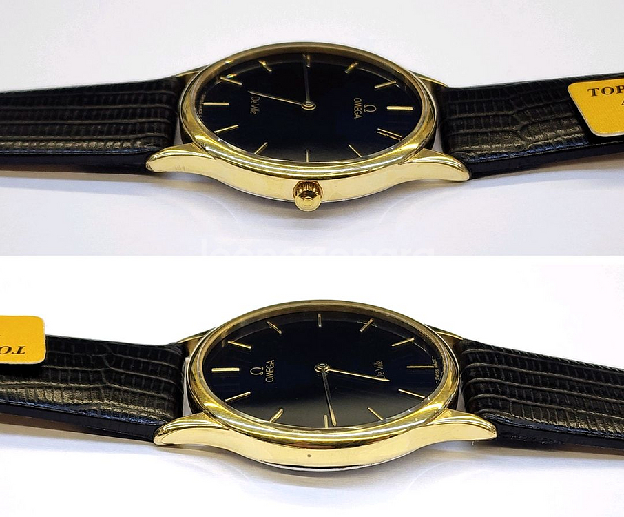 클래식 디자인의 신품급 정품 오메가 검청색 다이얼 +--2