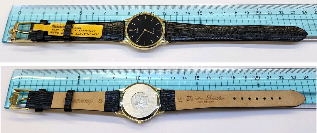 클래식 디자인의 신품급 정품 오메가 검청색 다이얼 +--5