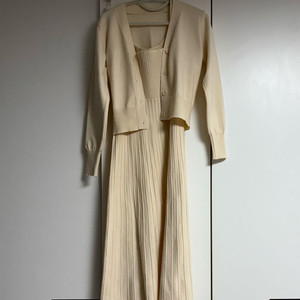 아이보리 니트 롱원피스 가디건 셋업 투피스 세트 청순