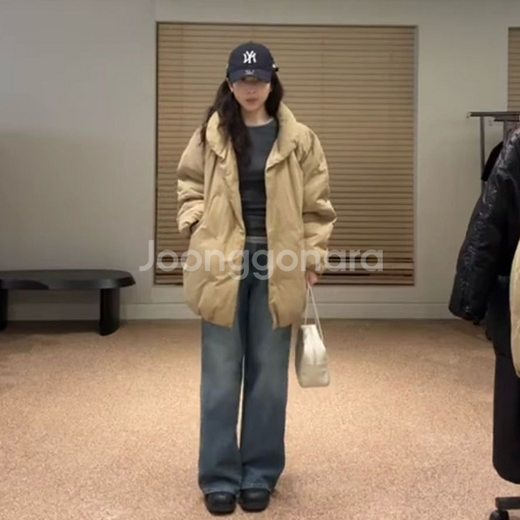 프레쉬라벨 꼬모 패딩 롱 베이지--1