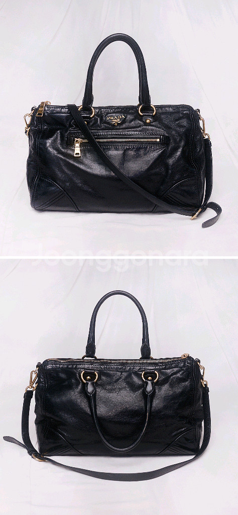 프라다 비텔로 샤인 금장 블랙 2웨이 토트.숄더백--1