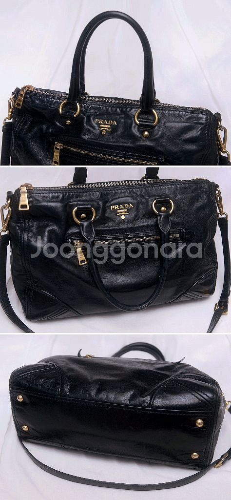 프라다 비텔로 샤인 금장 블랙 2웨이 토트.숄더백--4